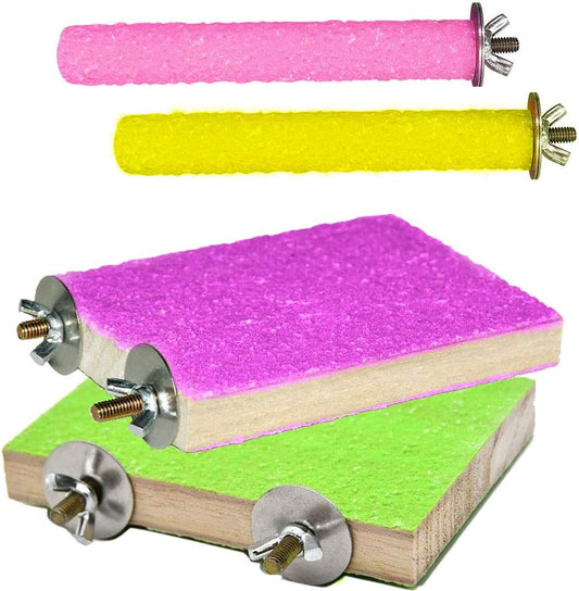 Colorful Bird Perch Stand Platform Natural Wood Playground Paw Grinding Clean for Pet Parrot Budgies Parakeet Cockatiels Conure Lovebirds Rat Mouse Cage Accessories Exercise Toys (Green & Purple)