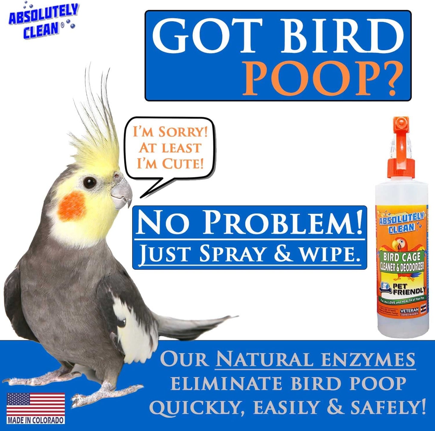 Amazing Bird Cage Cleaner and Deodorizer - Just Spray/Wipe - Safely & Easily Removes Bird Messes Quickly and Easily - Made in the US - Fragrance Free - 16Oz (Pack of 2)