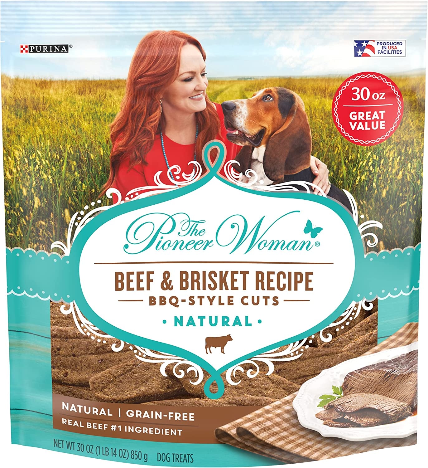 Natural, Grain Free Dog Treats, Beef & Brisket Recipe BBQ Style Cuts - 30 Oz. Pouch