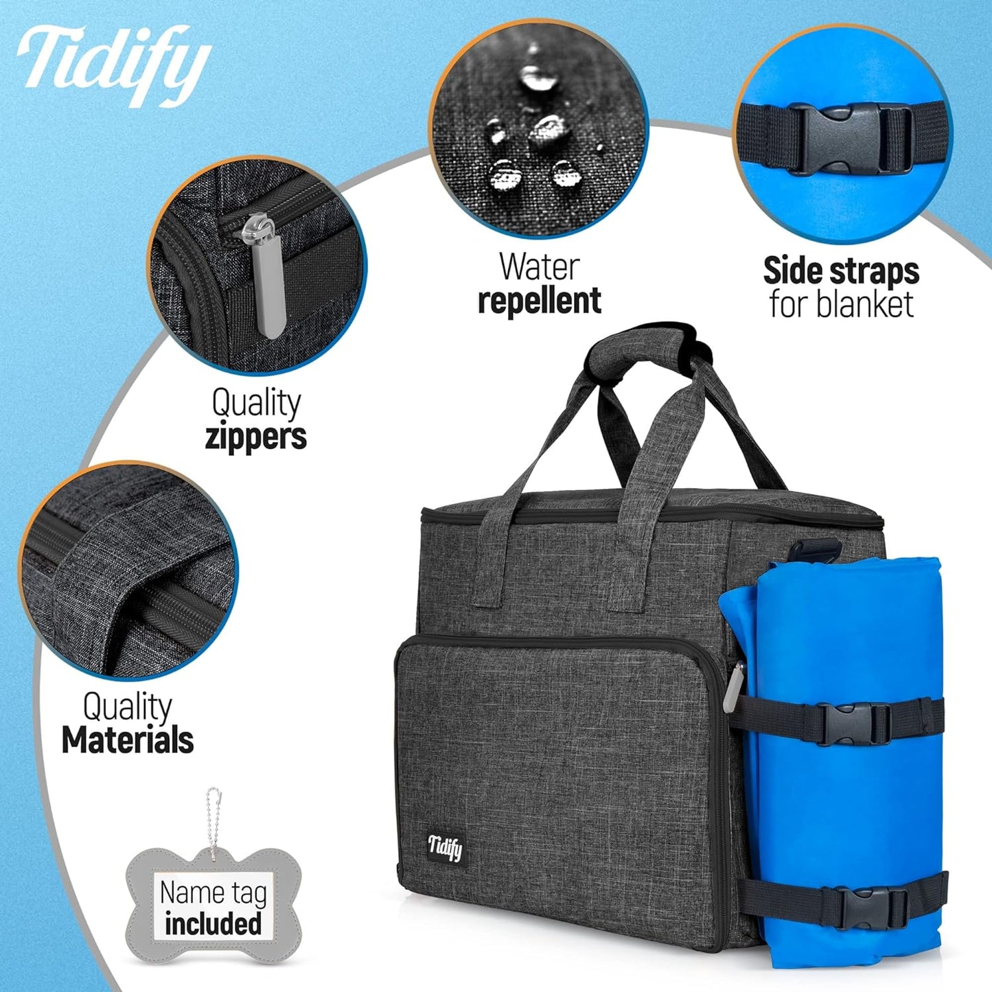 Dog Travel Bag Airline Approved Pet Travel Set for Dog and Cat Tote Organizer with Multi Function Pockets, 2 Food Containers and Collapsible Bowls, Weekend Away Dog Bag for Travel Accessories
