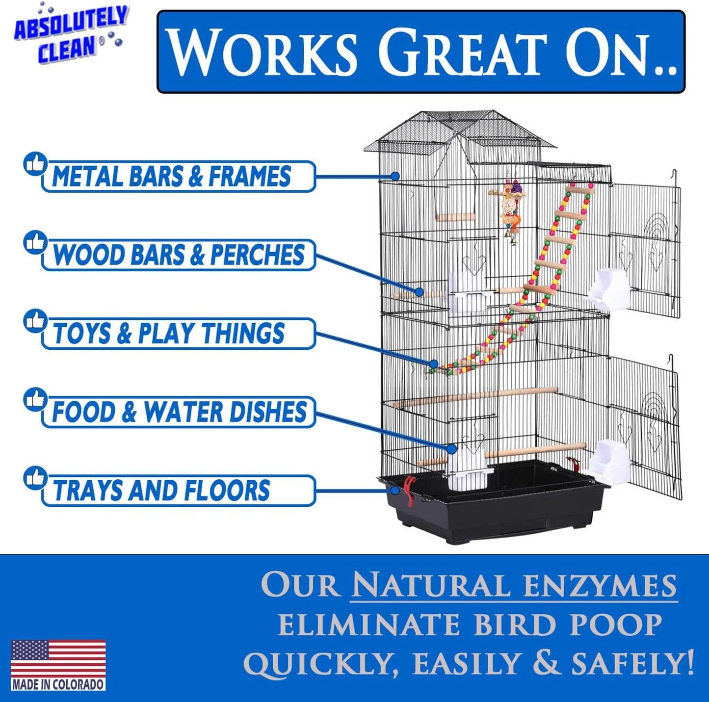 Amazing Bird Cage Cleaner and Deodorizer - Just Spray/Wipe - Safely & Easily Removes Bird Messes Quickly and Easily - Made in the US - Fragrance Free - 16Oz (Pack of 2)