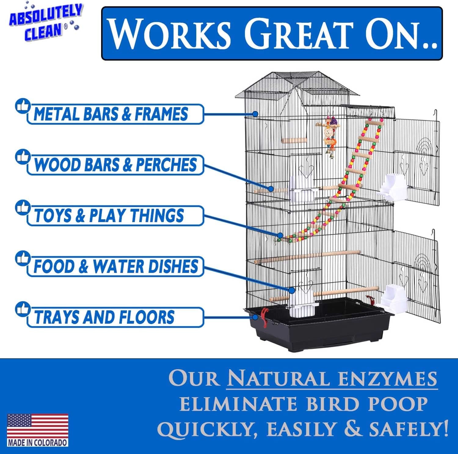 Amazing Bird Cage Cleaner and Deodorizer - Just Spray/Wipe - Safely & Easily Removes Bird Messes Quickly and Easily - Made in the US - Fragrance Free - 16Oz (Pack of 2)