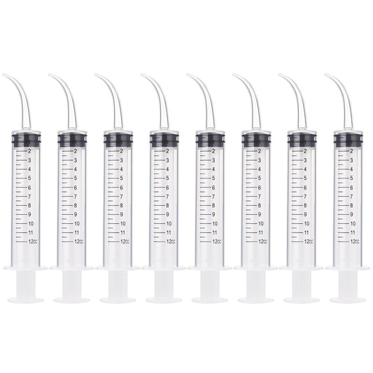 8 Pcs Syringe 12Cc Dental Irrigation Syringe with Curved Tip for Wisdom Teeth Measurement Disposable Water Oral Mouth Liquid Tonsil Stone Squirt Mouthwash Cleaner Syringes