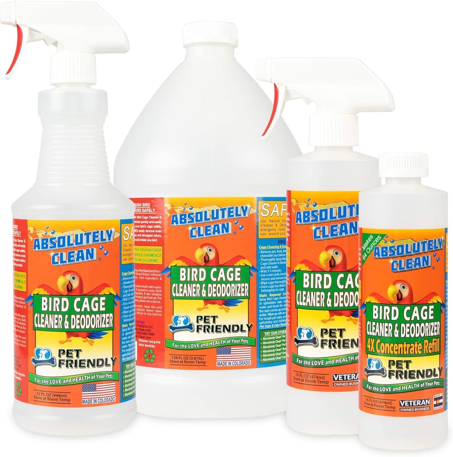 Amazing Bird Cage Cleaner and Deodorizer - Just Spray/Wipe - Safely & Easily Removes Bird Messes Quickly and Easily - Made in the US - Fragrance Free - 16Oz (Pack of 2)
